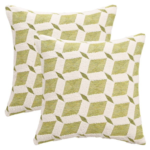 Unique Bargains Pack of 2 Square Diamond Pattern Chenille Throw Pillow Covers Green