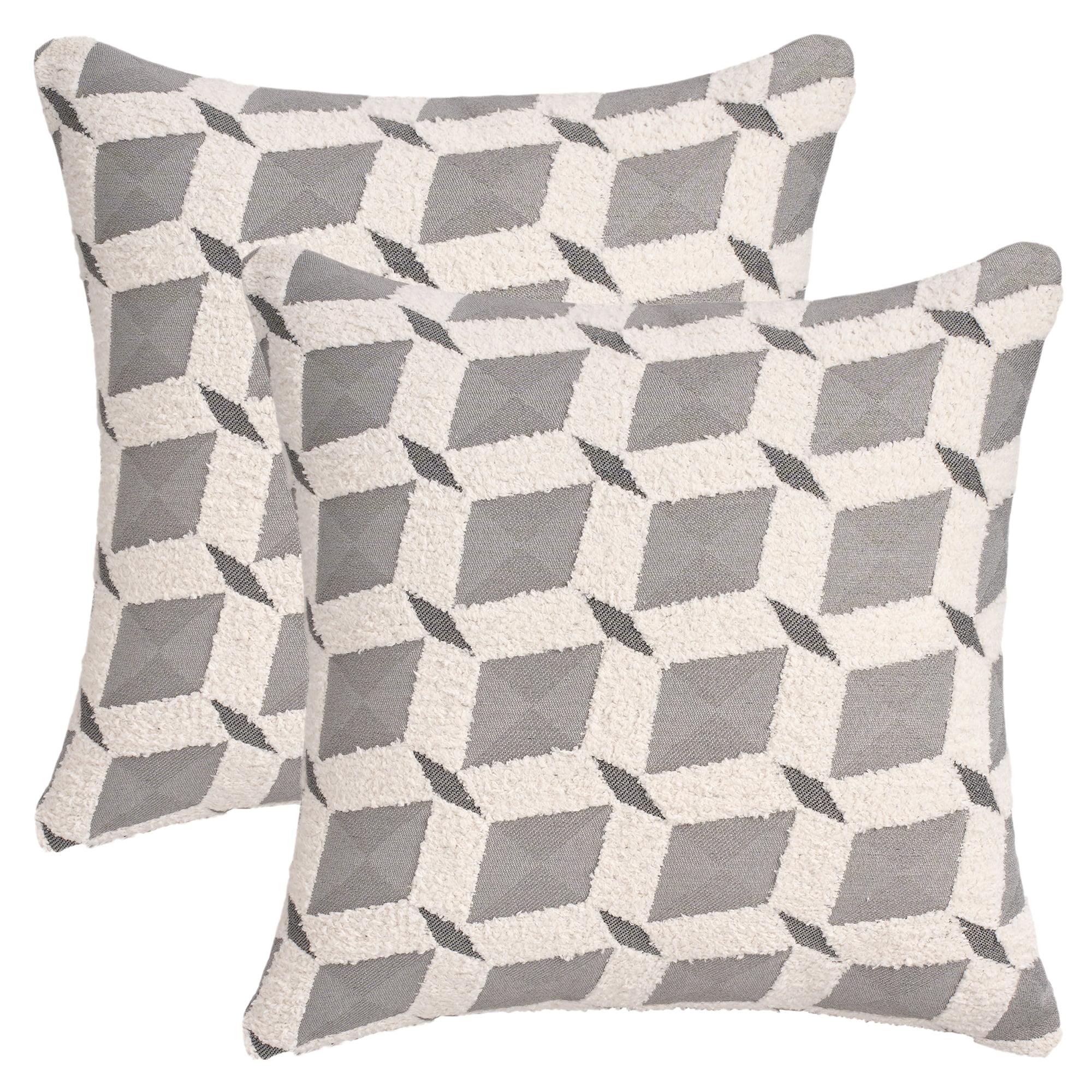 Unique Bargains Pack of 2 Square Diamond Pattern Chenille Throw Pillow Covers Grey