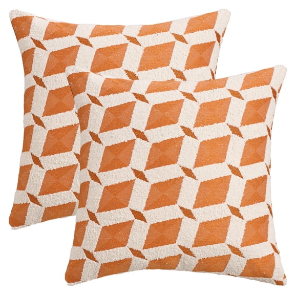 Unique Bargains Pack of 2 Square Diamond Pattern Chenille Throw Pillow Covers Orange