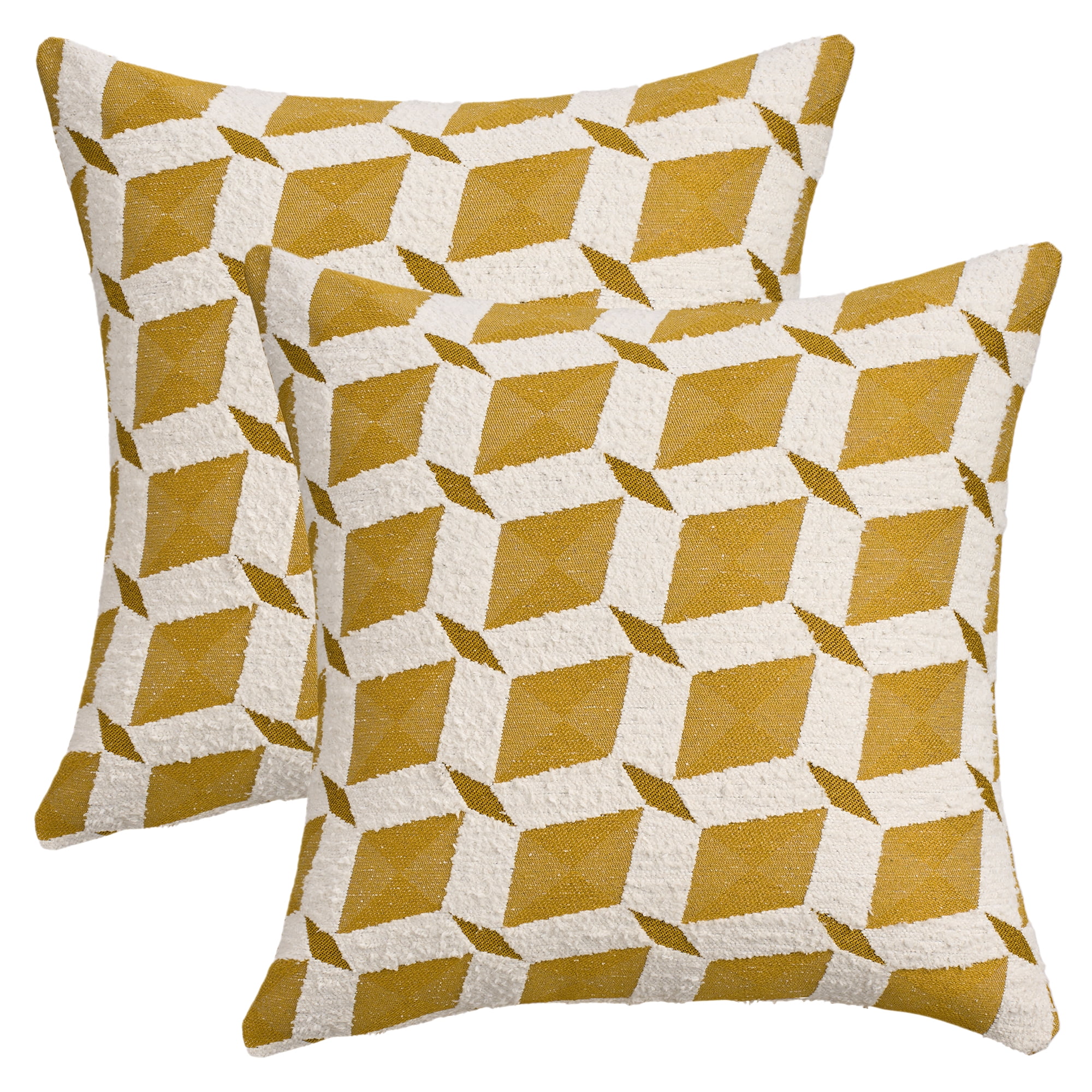 Unique Bargains Pack of 2 Square Diamond Pattern Chenille Throw Pillow Covers Yellow