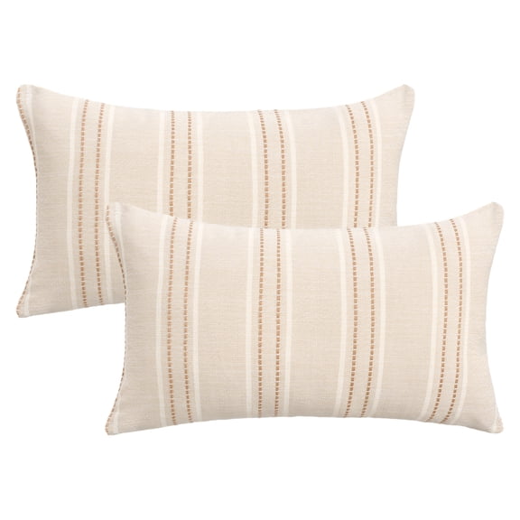 Unique Bargains Pack of 2 Striped Soft Cozy Cushion Cases Pillow Covers 20" x 12" Apricot