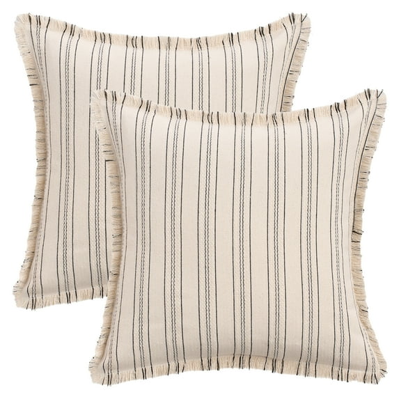 Unique Bargains Pack of 2 Striped Throw Pillow Covers with Tassel Edge Black