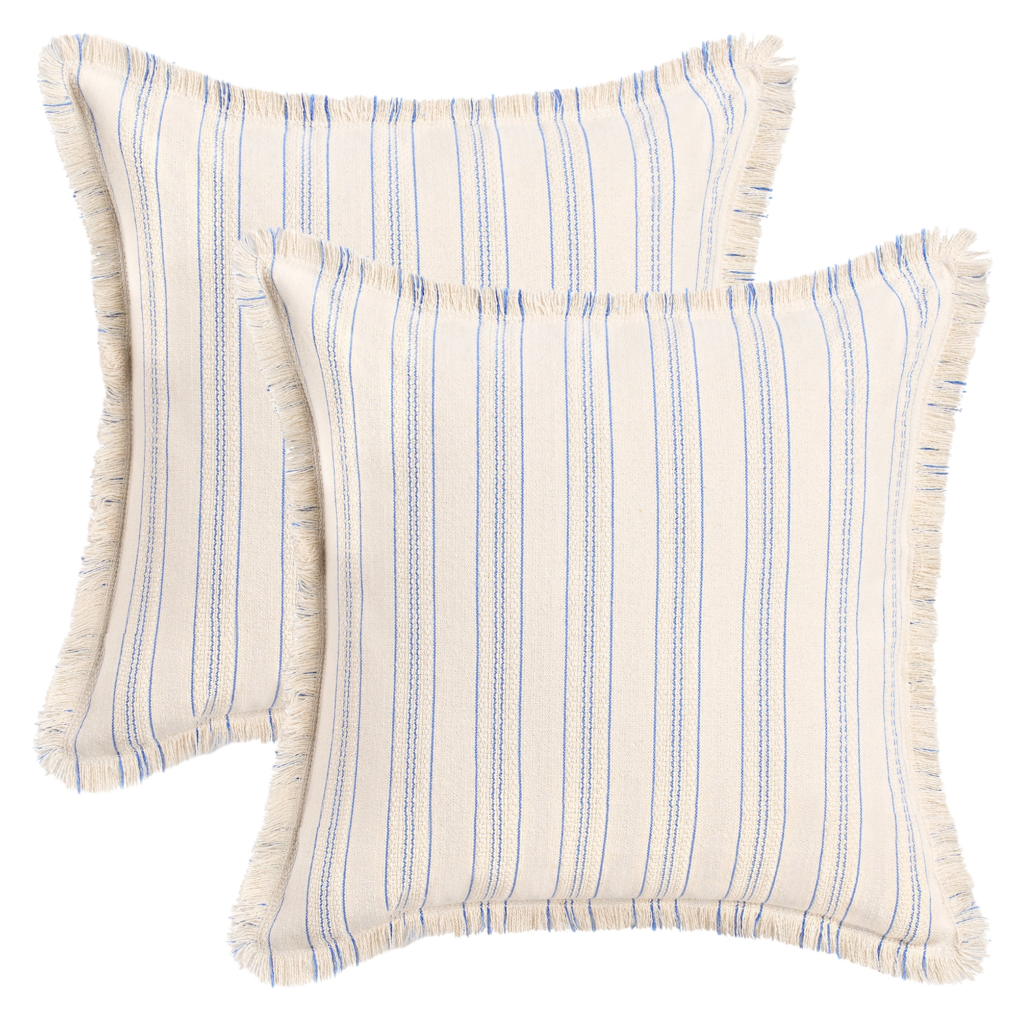 Unique Bargains Pack of 2 Striped Throw Pillow Covers with Tassel Edge Blue