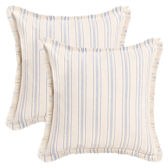 Unique Bargains Pack of 2 Striped Throw Pillow Covers with Tassel Edge Blue
