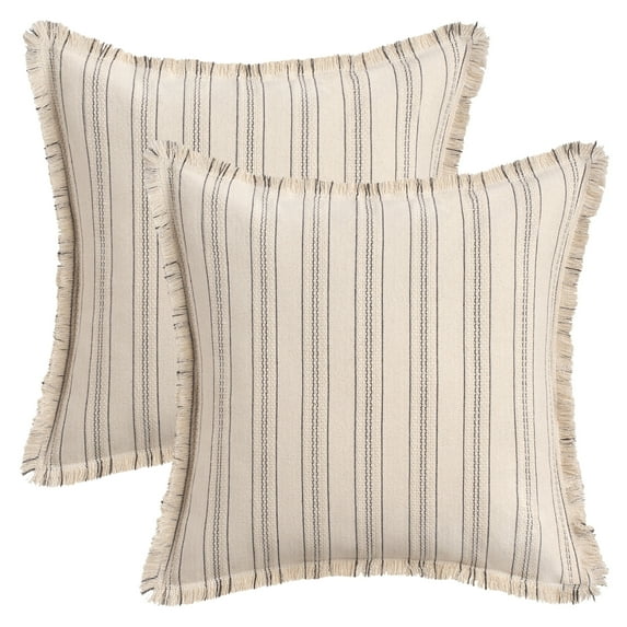 Unique Bargains Pack of 2 Striped Throw Pillow Covers with Tassel Edge Grey