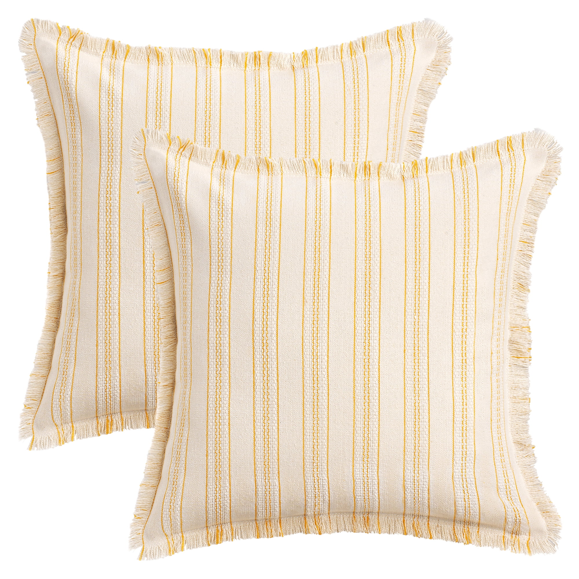 Unique Bargains Pack of 2 Striped Throw Pillow Covers with Tassel Edge Yellow