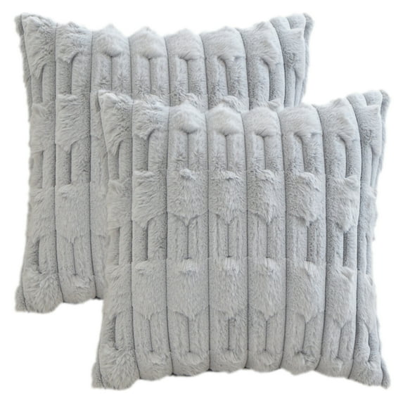 Unique Bargains Pack of 2 Throw Pillow Covers Luxury Soft Plush Cushion Case Grey