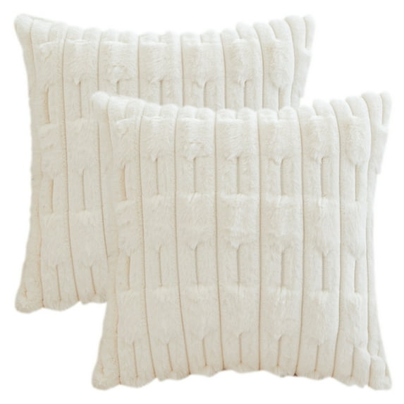 Unique Bargains Pack of 2 Throw Pillow Covers Luxury Soft Plush Cushion Case White