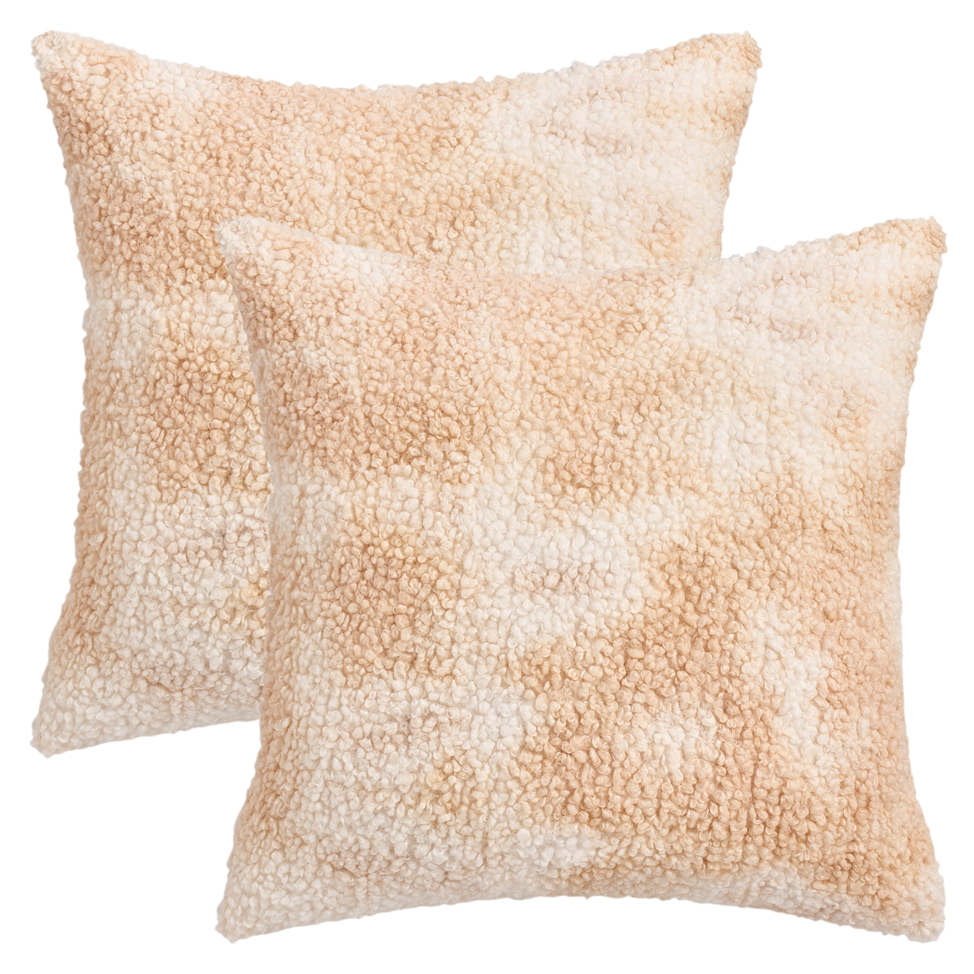 Unique Bargains Pack of 2 Tie-Dye Teddy Fleece Pillow Covers Camel 18" x 18"