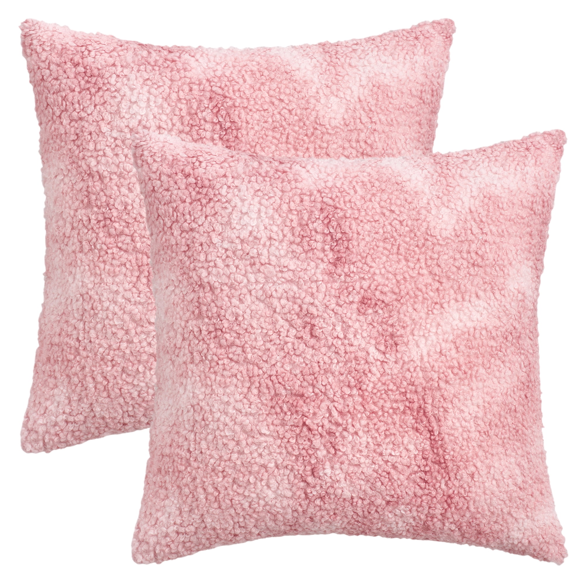 Unique Bargains Pack of 2 Tie-Dye Teddy Fleece Pillow Covers Pink 18" x 18"
