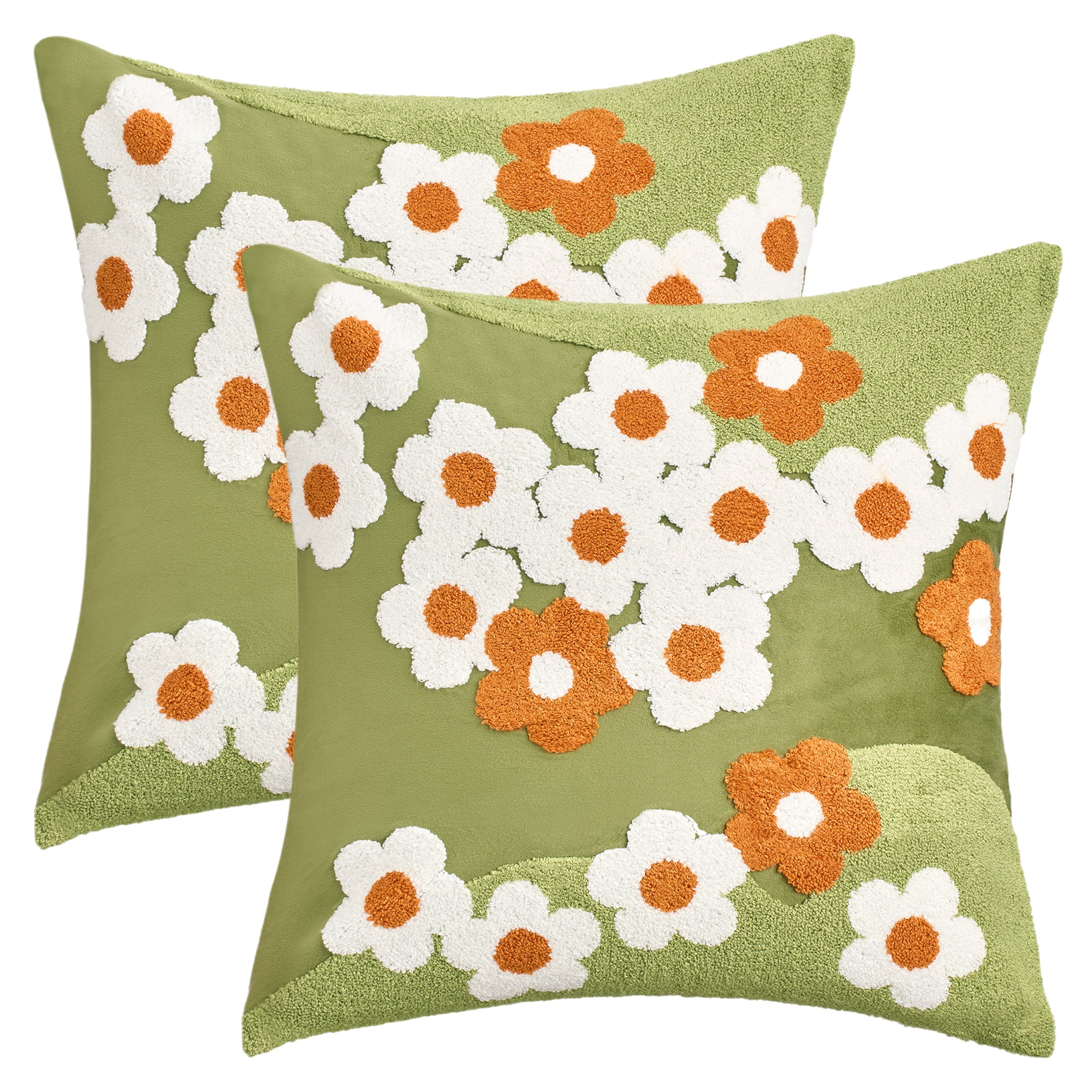 Unique Bargains Pack of 2 Velvet Embroidery Floral Throw Pillow Covers 18" x 18" Green