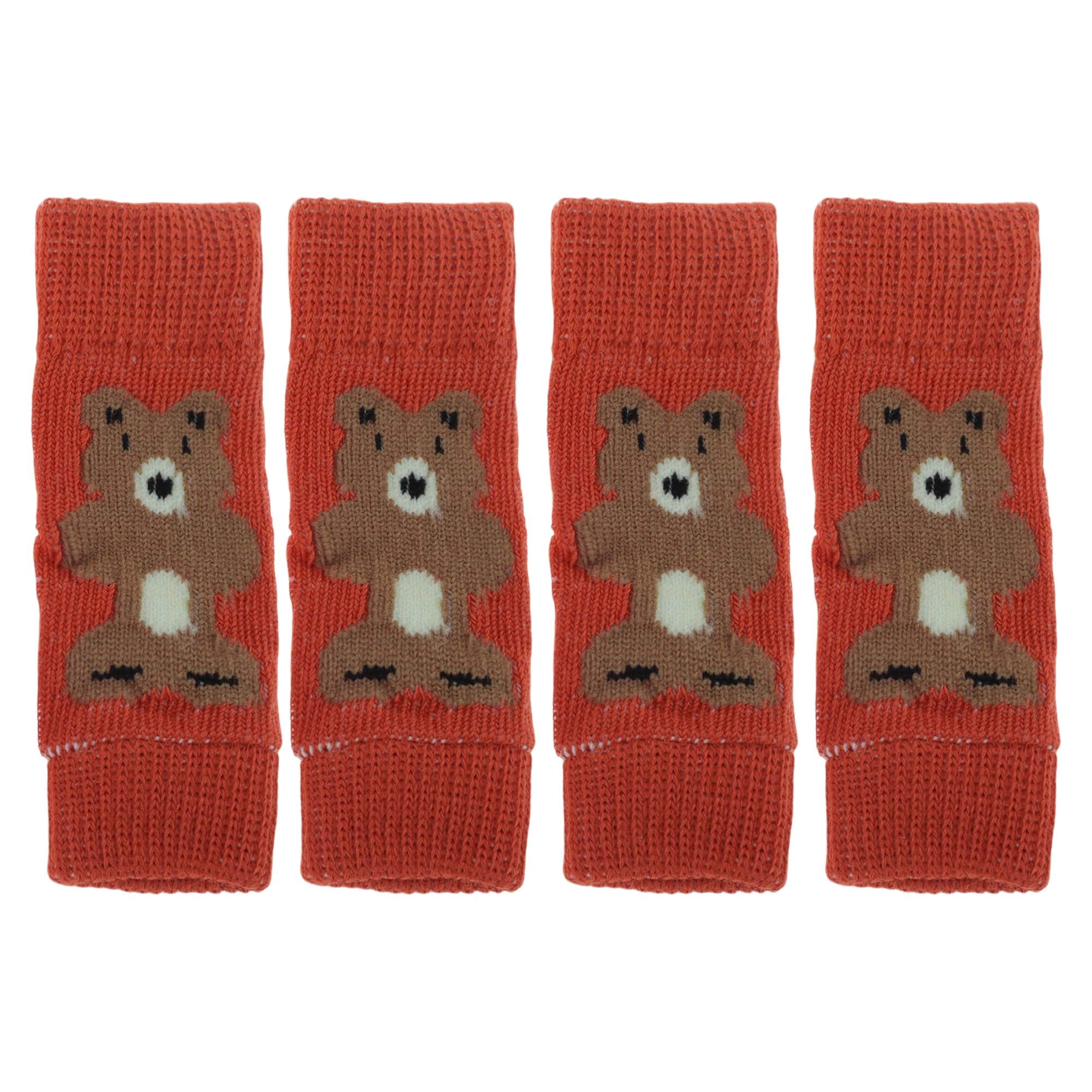 Unique Bargains Pack of 4 Dog Leg Soft Knitted Dog Socks Joint Protection Red Bear L