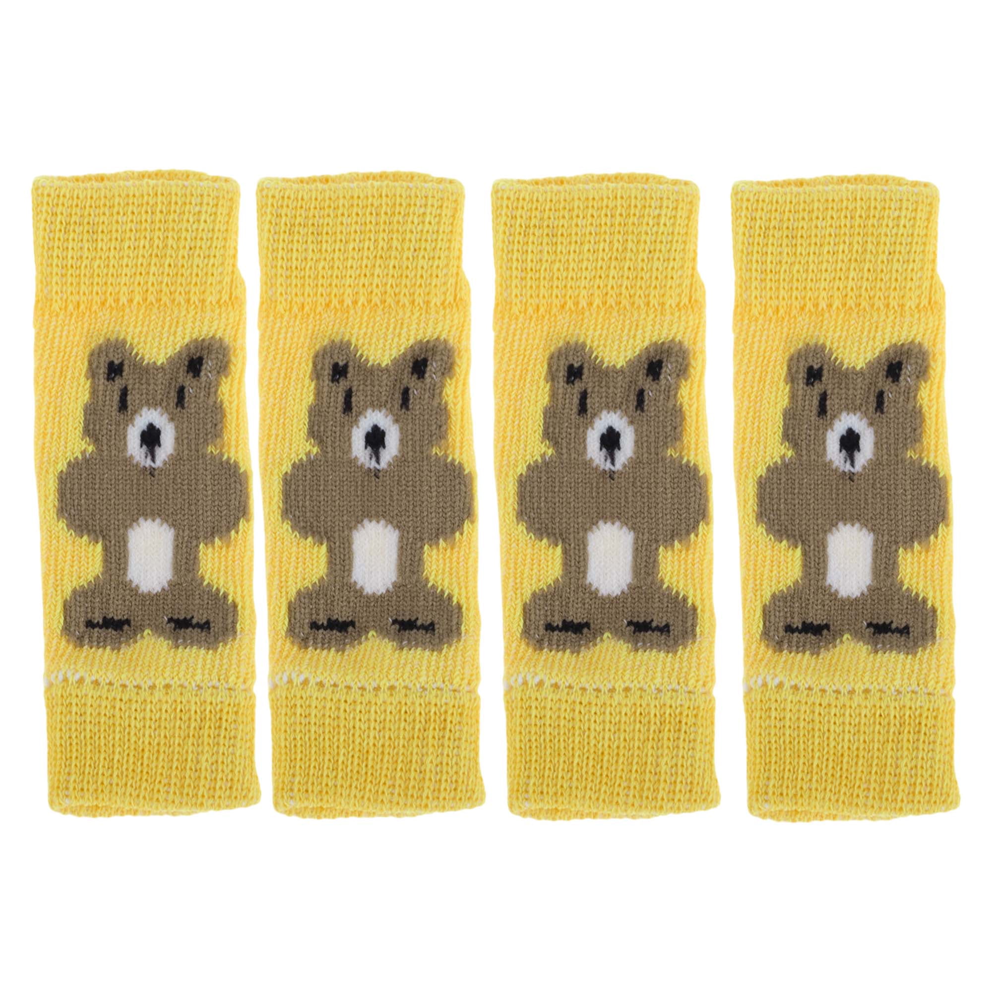 Unique Bargains Pack of 4 Dog Leg Soft Knitted Dog Socks Joint Protection Yellow Bear L