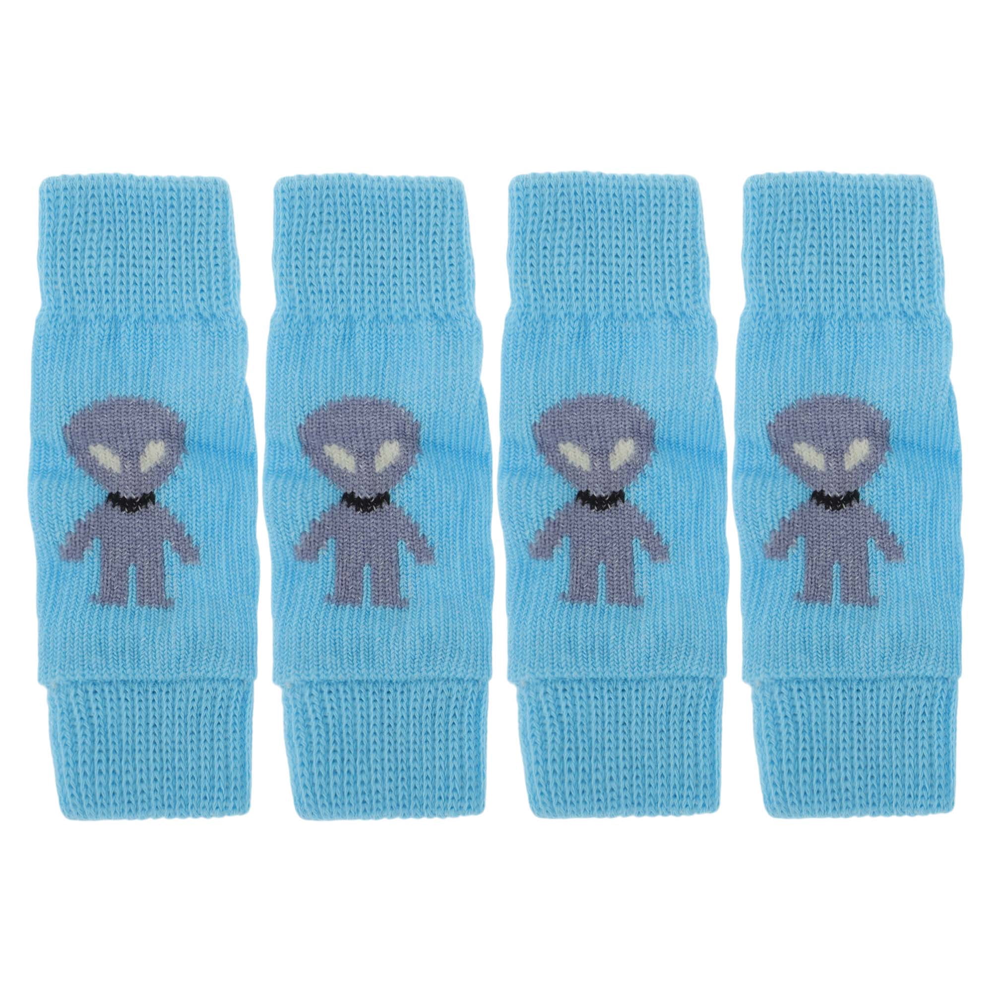 Unique Bargains Pack of 4 Dog Soft Knitted Socks Joint Protection Blue Alien M
