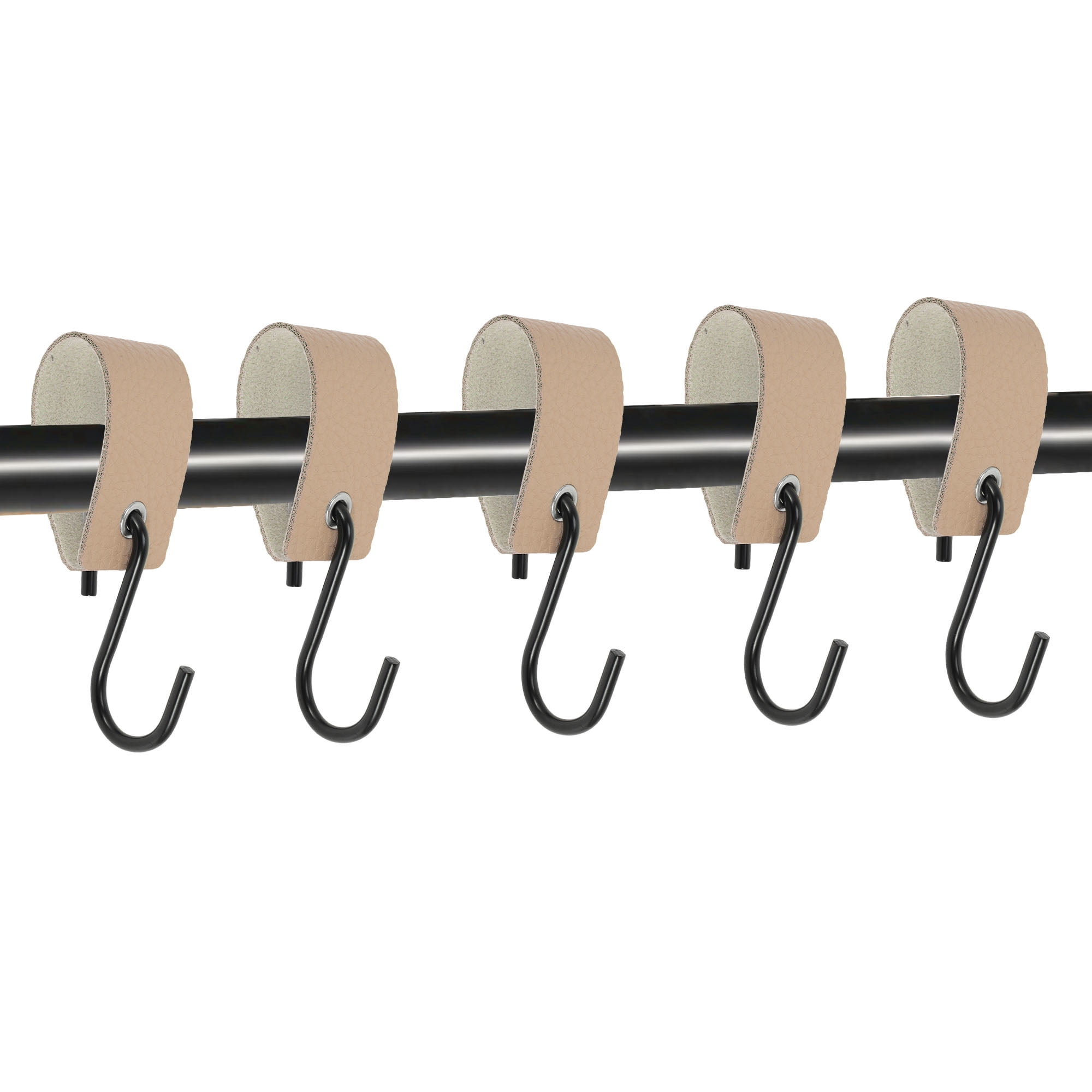 Unique Bargains Pack of 5 S Hooks with Leather Loop for Wardrobe Apricot