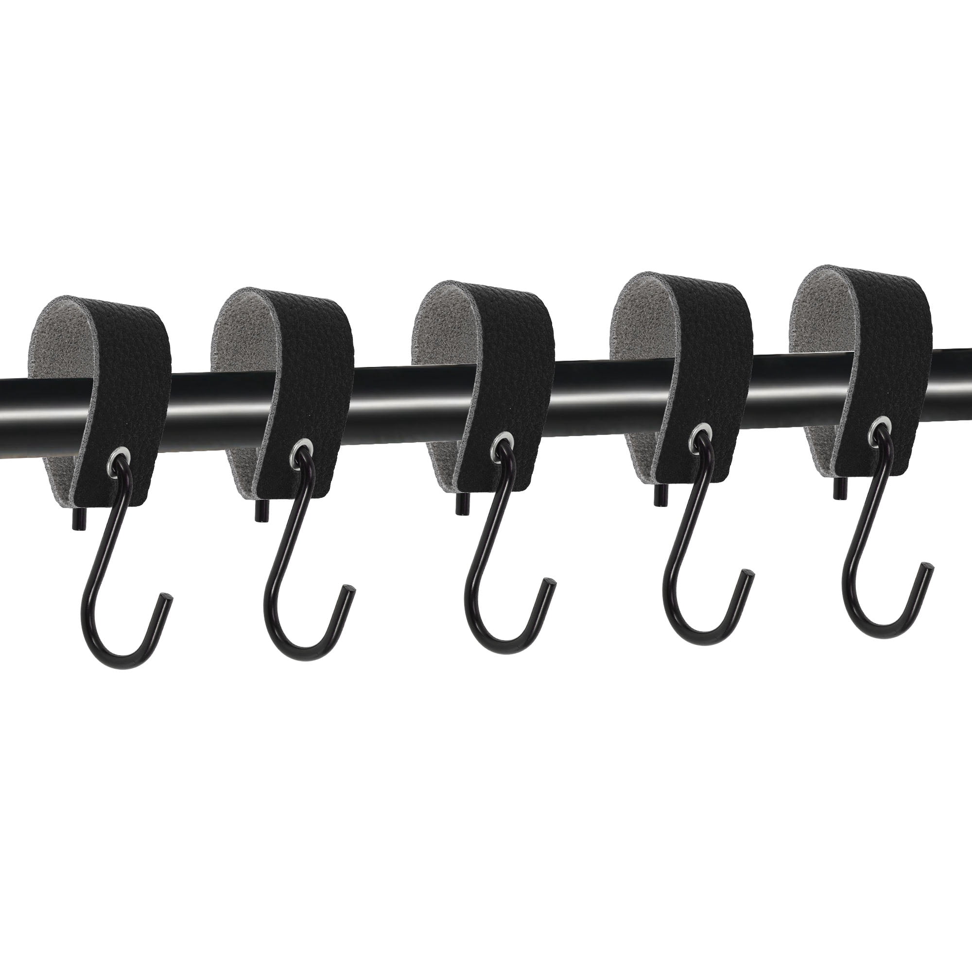 Unique Bargains Pack of 5 S Hooks with Leather Loop for Wardrobe Black
