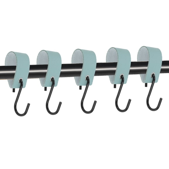 Unique Bargains Pack of 5 S Hooks with Leather Loop for Wardrobe Lake Blue