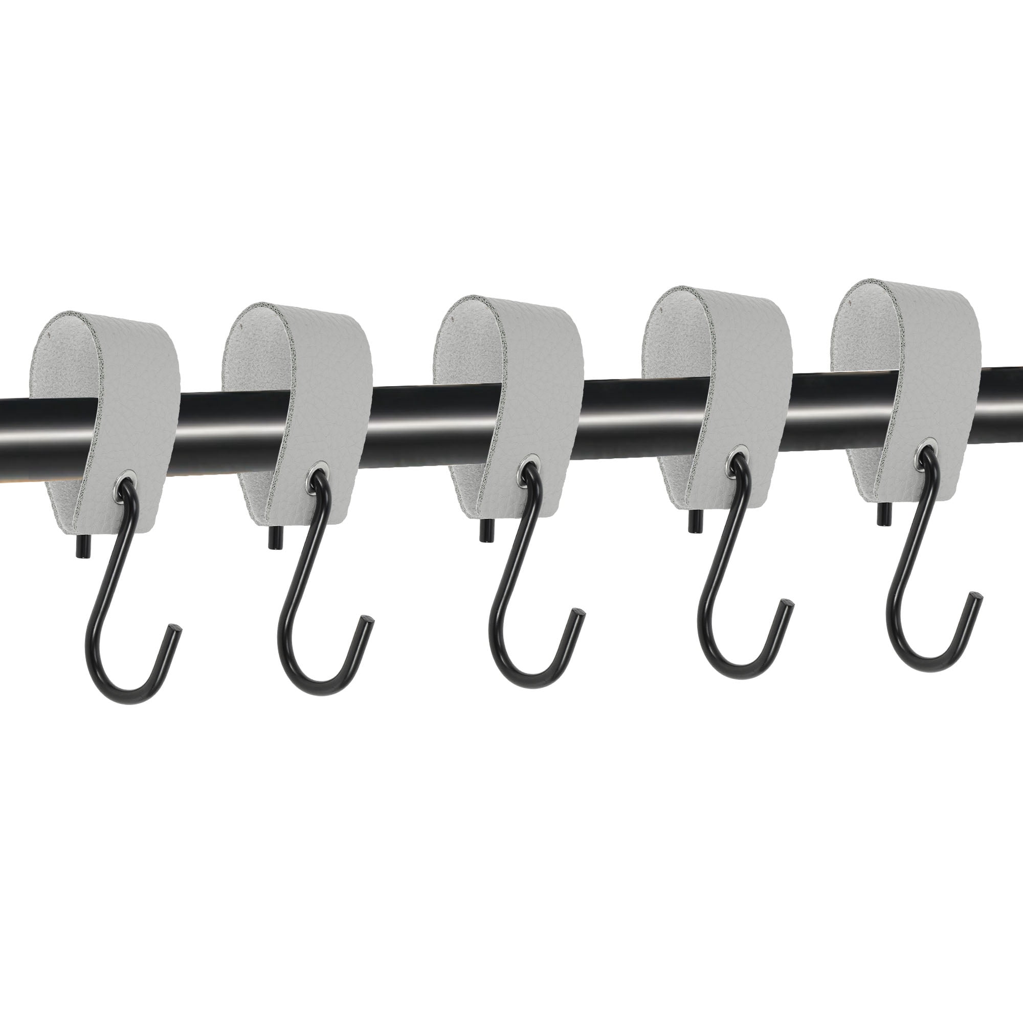 Unique Bargains Pack of 5 S Hooks with Leather Loop for Wardrobe Silver Tone Gray
