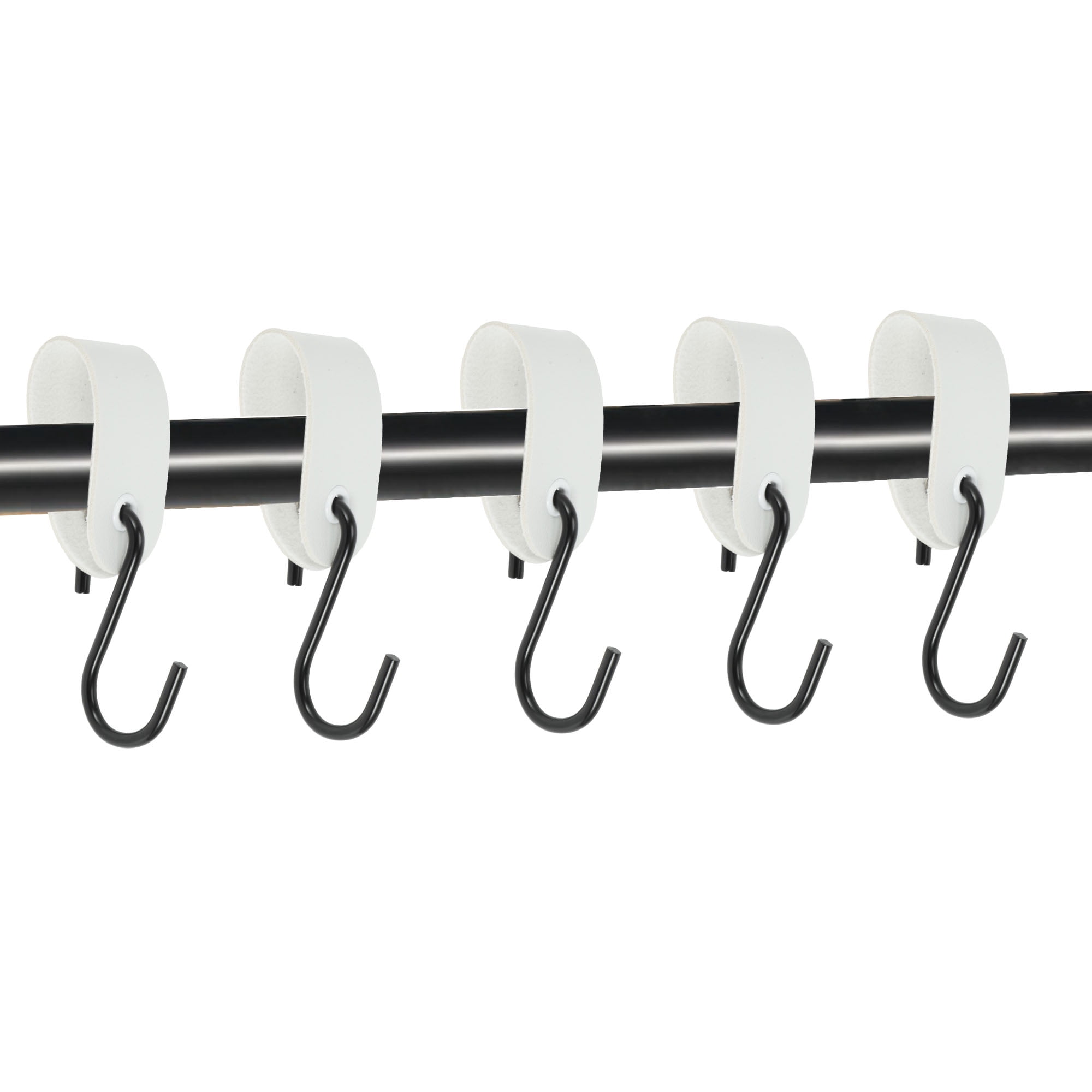 Unique Bargains Pack of 5 S Hooks with Leather Loop for Wardrobe White