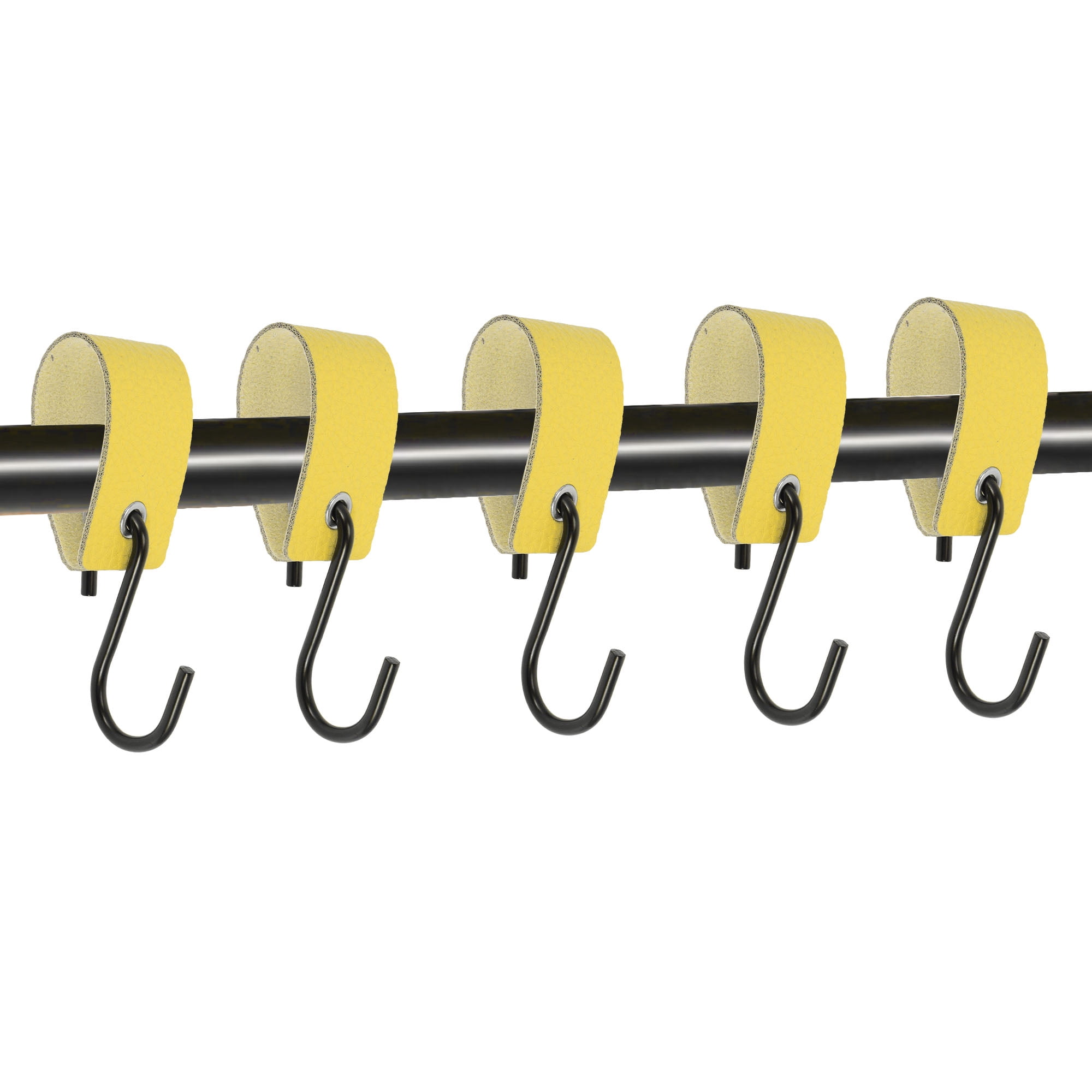 Unique Bargains Pack of 5 S Hooks with Leather Loop for Wardrobe Yellow