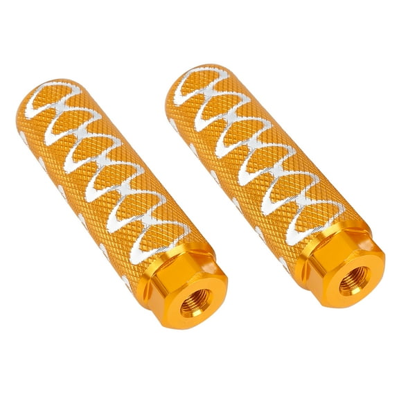 Unique Bargains Pair Aluminum Alloy Round Wave Stripes Axle Rear Foot Pegs Footrests for Bike Fit 3/8" 100x28mm Orange