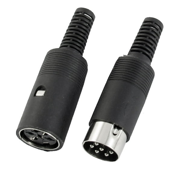 Unique Bargains Pair Black Plastic Male + Female 6 Pins DIN Audio Video Connector 6mm Dia