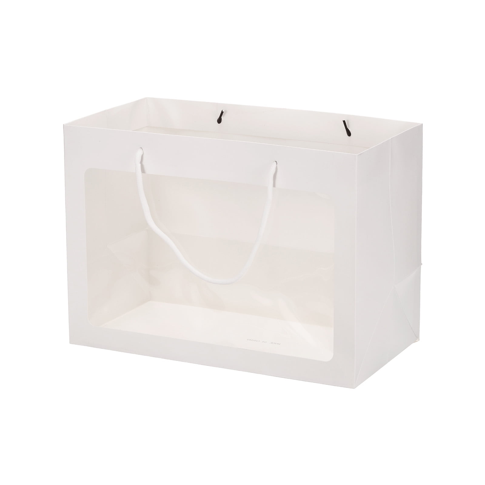 Unique Bargains Paper Gift Bag with Transparent Window Bouquet Packaging Bag White 3 Pack