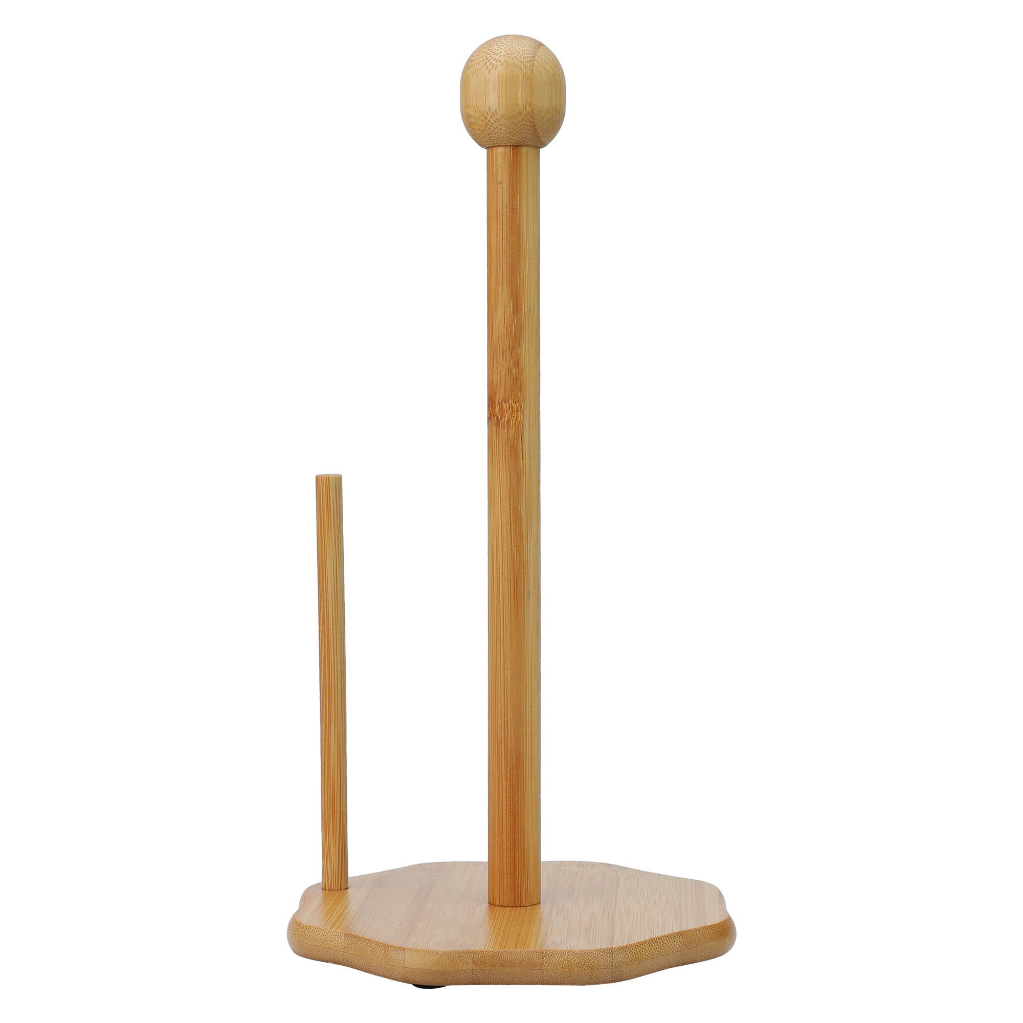Unique Bargains Paper Towel Holder Countertop Non Slip Base Wood Natural D 11.6x6.3inch