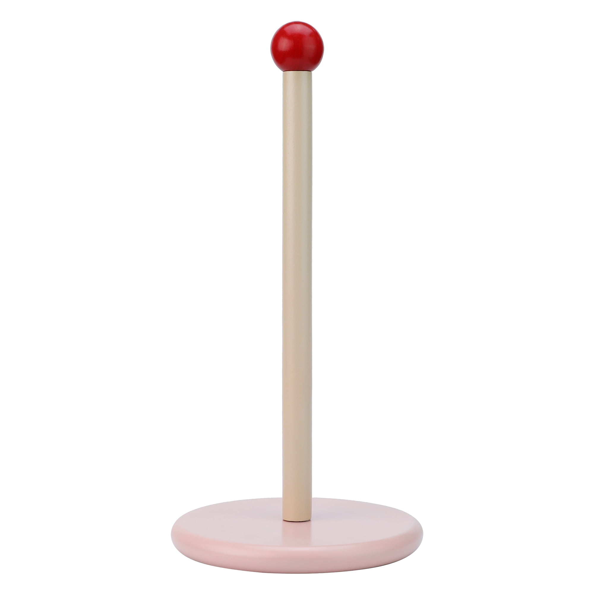 Unique Bargains Paper Towel Holder Countertop Weighted Base Dispenser Wood Pink 12x5.9in