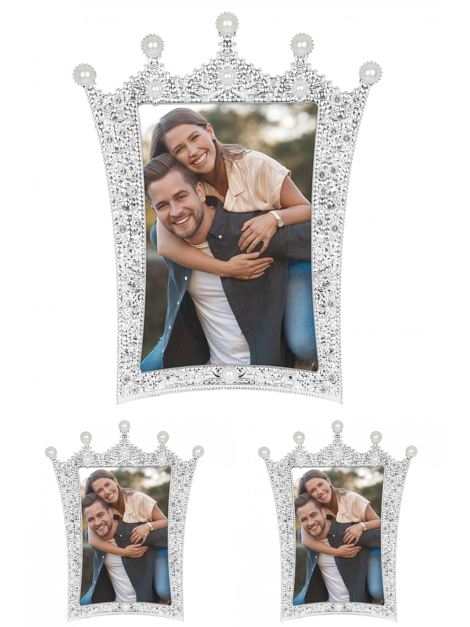Unique Bargains Pearl Picture Frame Resin Photo Frames Silver 4x6 Silver -3Pcs 5x7