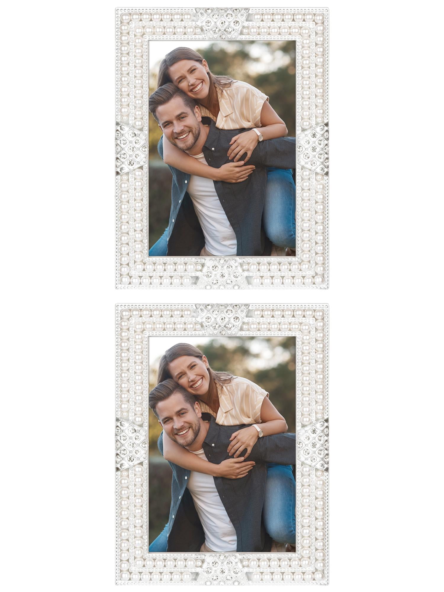 Unique Bargains Pearl Picture Frame Vintage Retro Plated Crystal Photo Frames Silver 5x7" Silver -2Pcs 7x10
