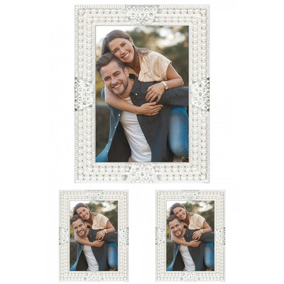 Unique Bargains Pearl Picture Frame Vintage Retro Plated Crystal Photo Frames Silver 5x7" Silver -3Pcs 5x7