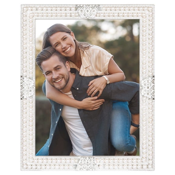 Unique Bargains Pearl Picture Frame Vintage Retro Plated Crystal Photo Frames Silver 7x10"