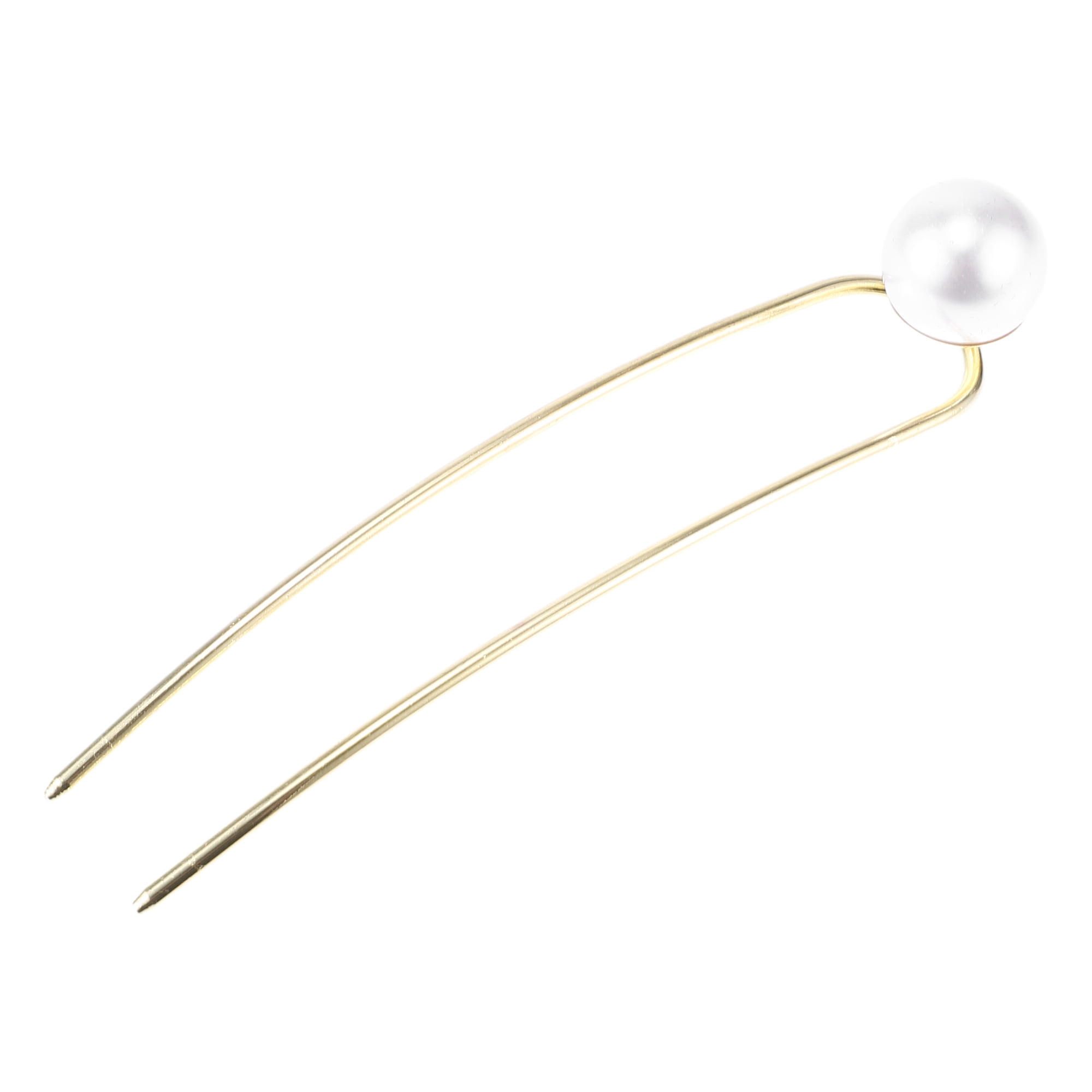 Unique Bargains Pearl U-shaped Hair Pins 4.76"x0.91"x0.79" 1 Pc Gold Tone