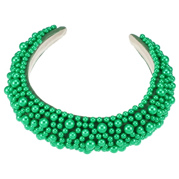 Unique Bargains Pearls Padded Headband Sponge Wide Brim Headband Women Hairband Green