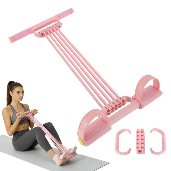 Unique Bargains Pedal Resistance Band 10-Tube Resistance Bands with Handles Adjustable Tension Levels Full Body Workout Tool 1 Set Pink