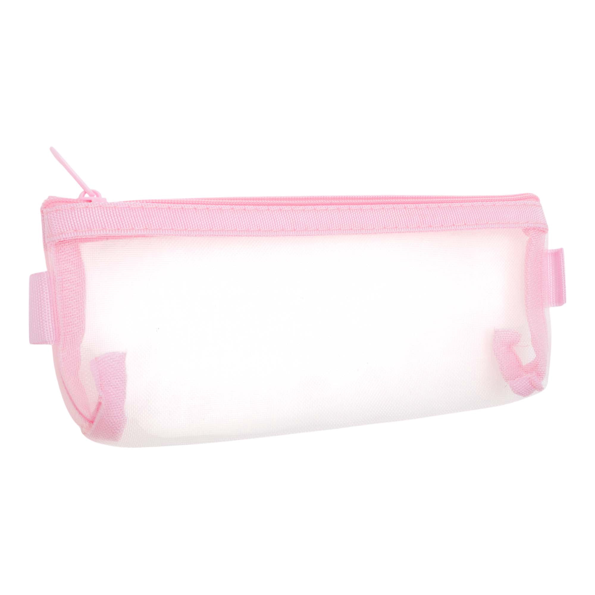 Unique Bargains Pencil Case, Mesh Pen Pouch, Portable Stationery Bag for Organizer Pink