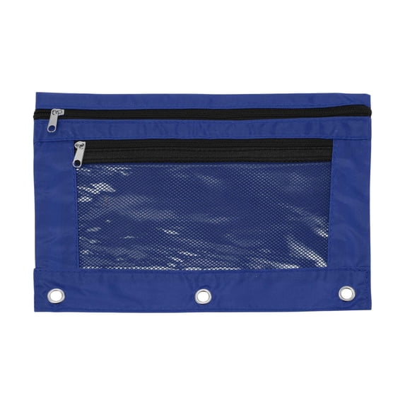 Unique Bargains Smooth Zipper Clear Mesh Double Layer Pencil Case for 3 Ring Binder Blue