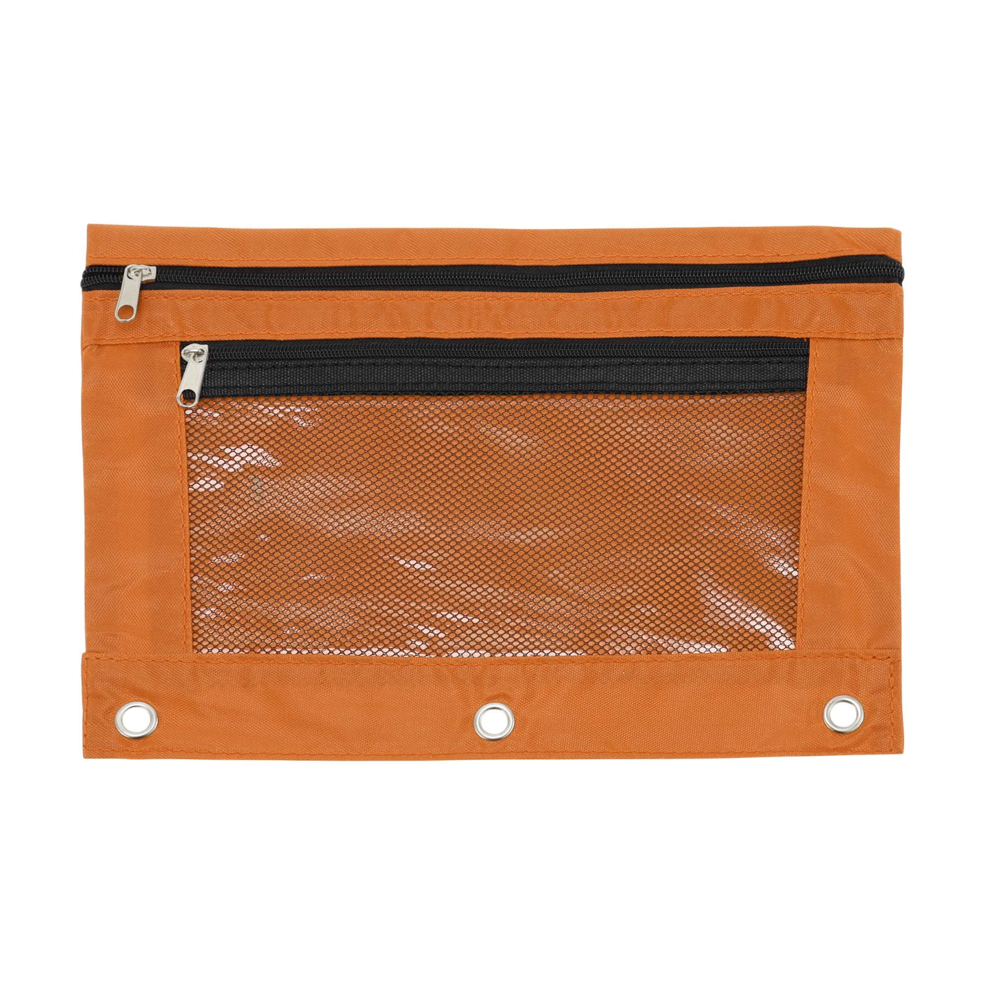 Unique Bargains Smooth Zipper Clear Mesh Double Layer Pencil Case for 3 Ring Binder Orange
