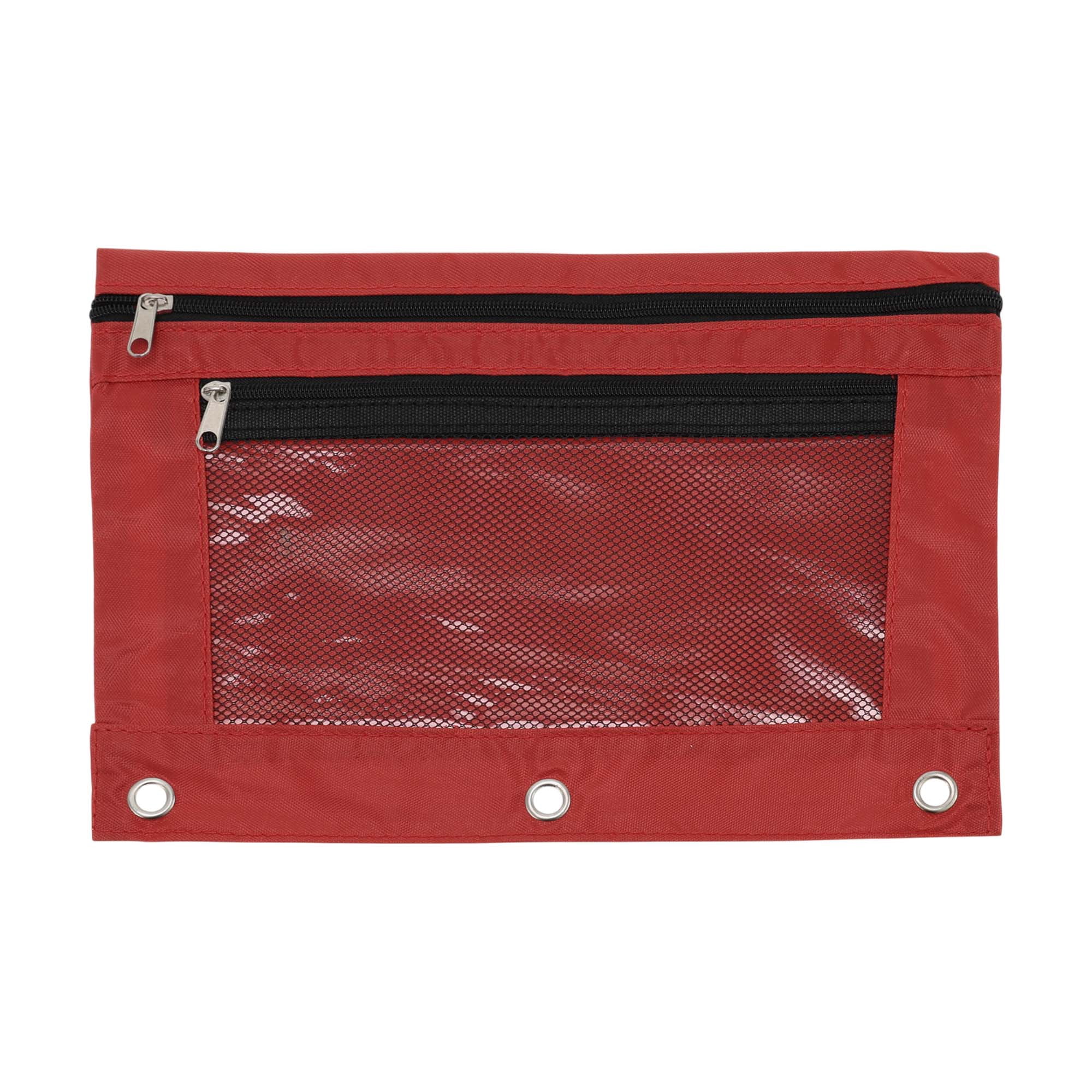 Unique Bargains Smooth Zipper Clear Mesh Double Layer Pencil Case for 3 Ring Binder Red