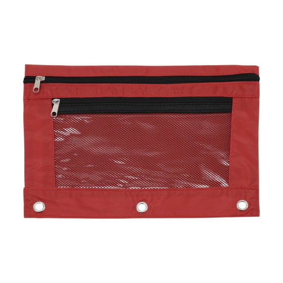 Unique Bargains Smooth Zipper Clear Mesh Double Layer Pencil Case for 3 Ring Binder Red