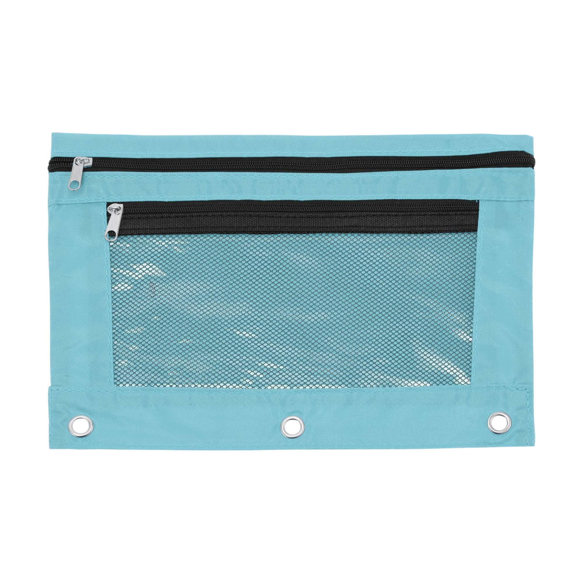 Unique Bargains Smooth Zipper Clear Mesh Double Layer Pencil Case for 3 Ring Binder Sky Blue