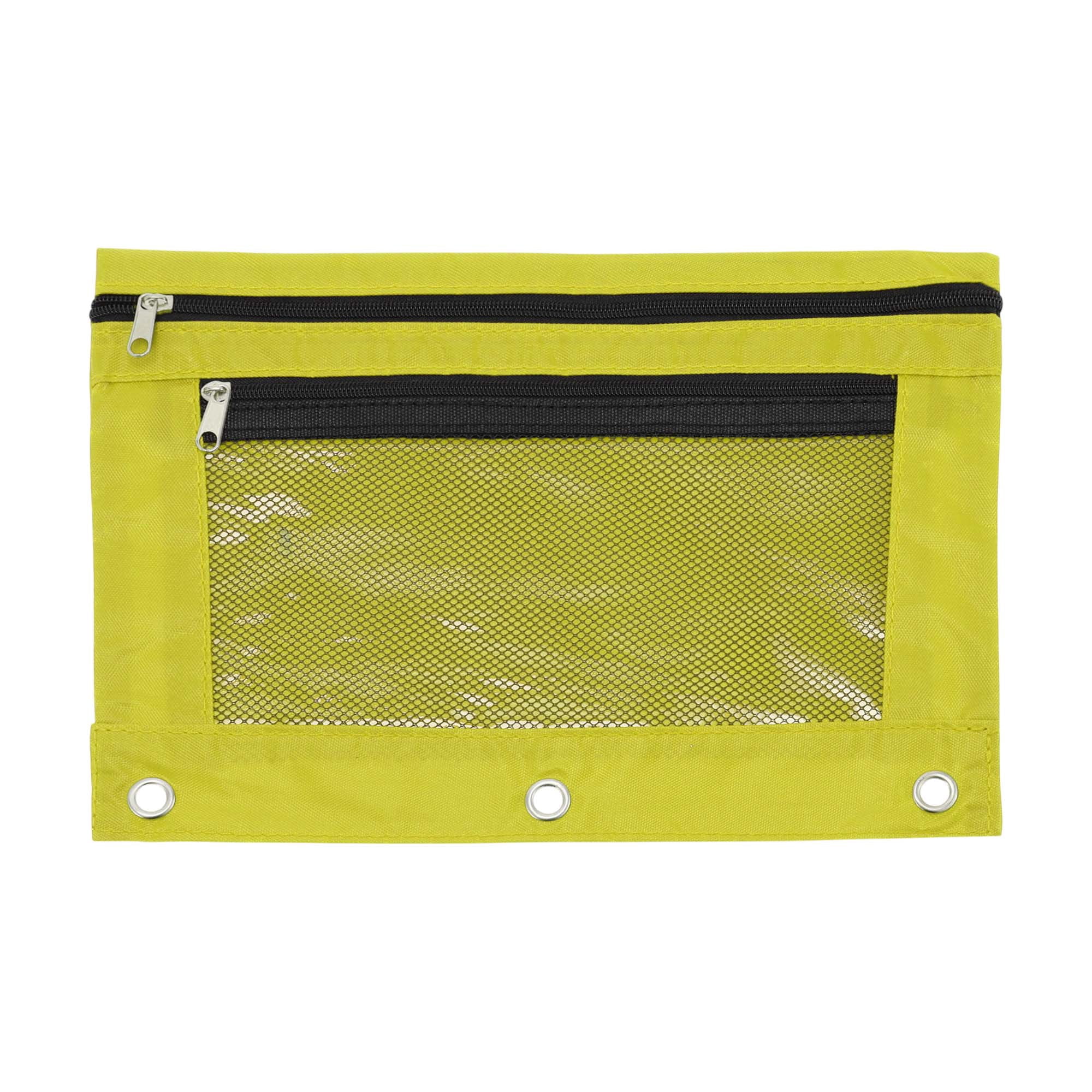 Unique Bargains Smooth Zipper Clear Mesh Double Layer Pencil Case for 3 Ring Binder Yellow