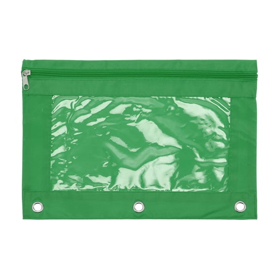 Unique Bargains Pencil Case for 3 Ring Binder, Double Layer, Smooth Zipper Green