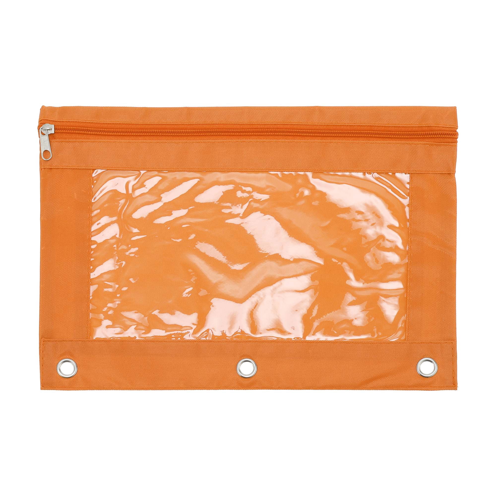 Unique Bargains Pencil Case for 3 Ring Binder, Double Layer, Smooth Zipper Orange