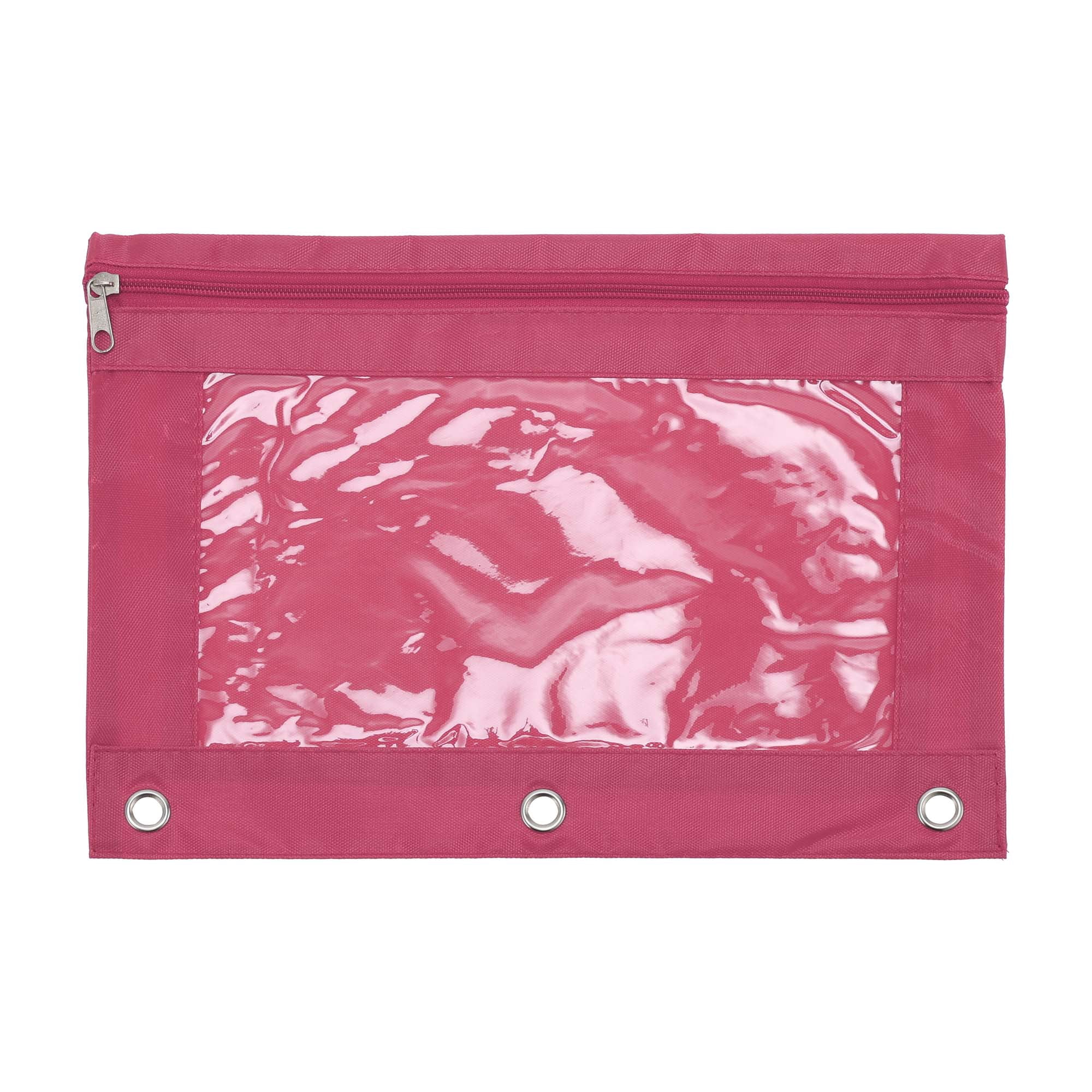 Unique Bargains Pencil Case for 3 Ring Binder, Double Layer, Smooth Zipper Pink