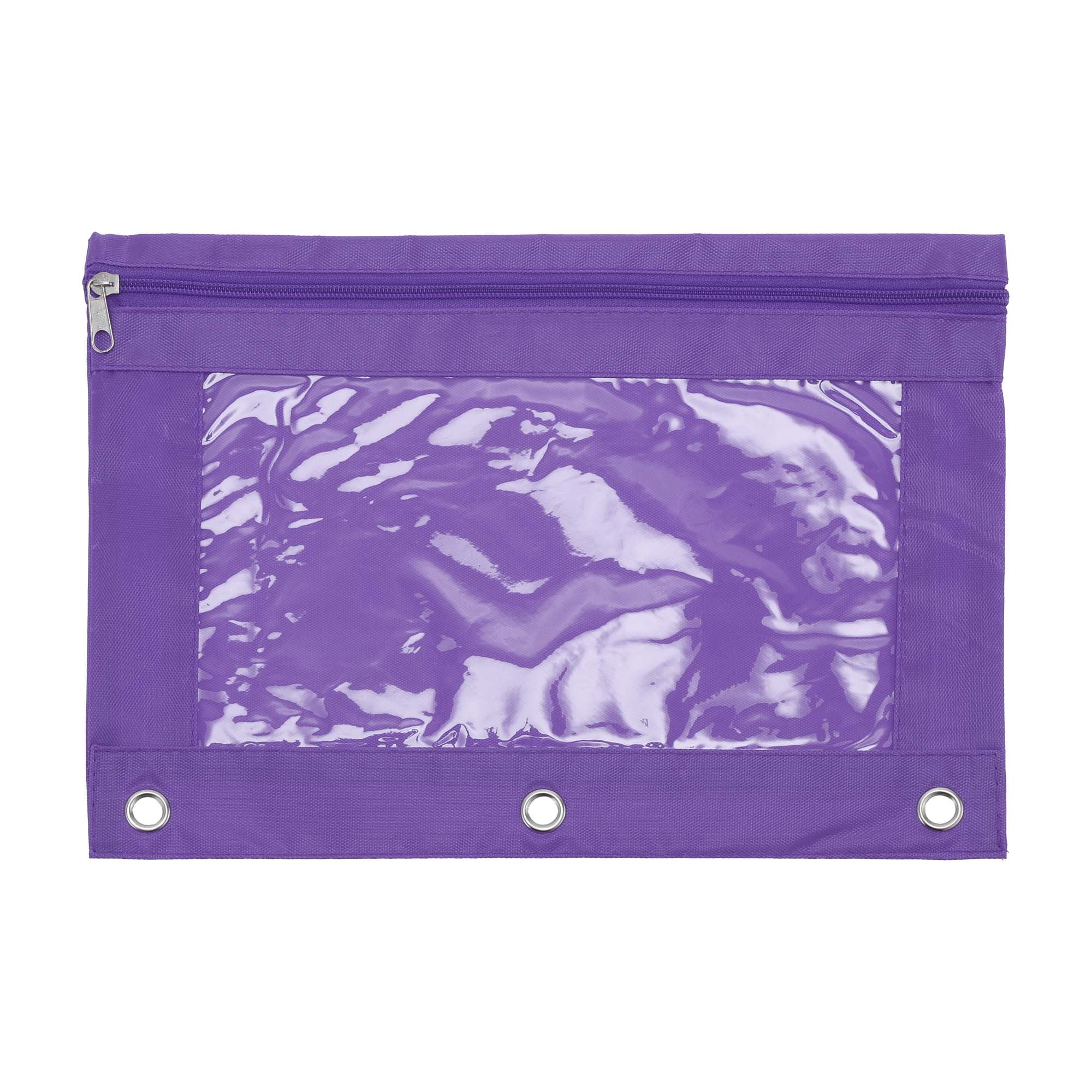 Unique Bargains Pencil Case for 3 Ring Binder, Double Layer, Smooth Zipper Purple