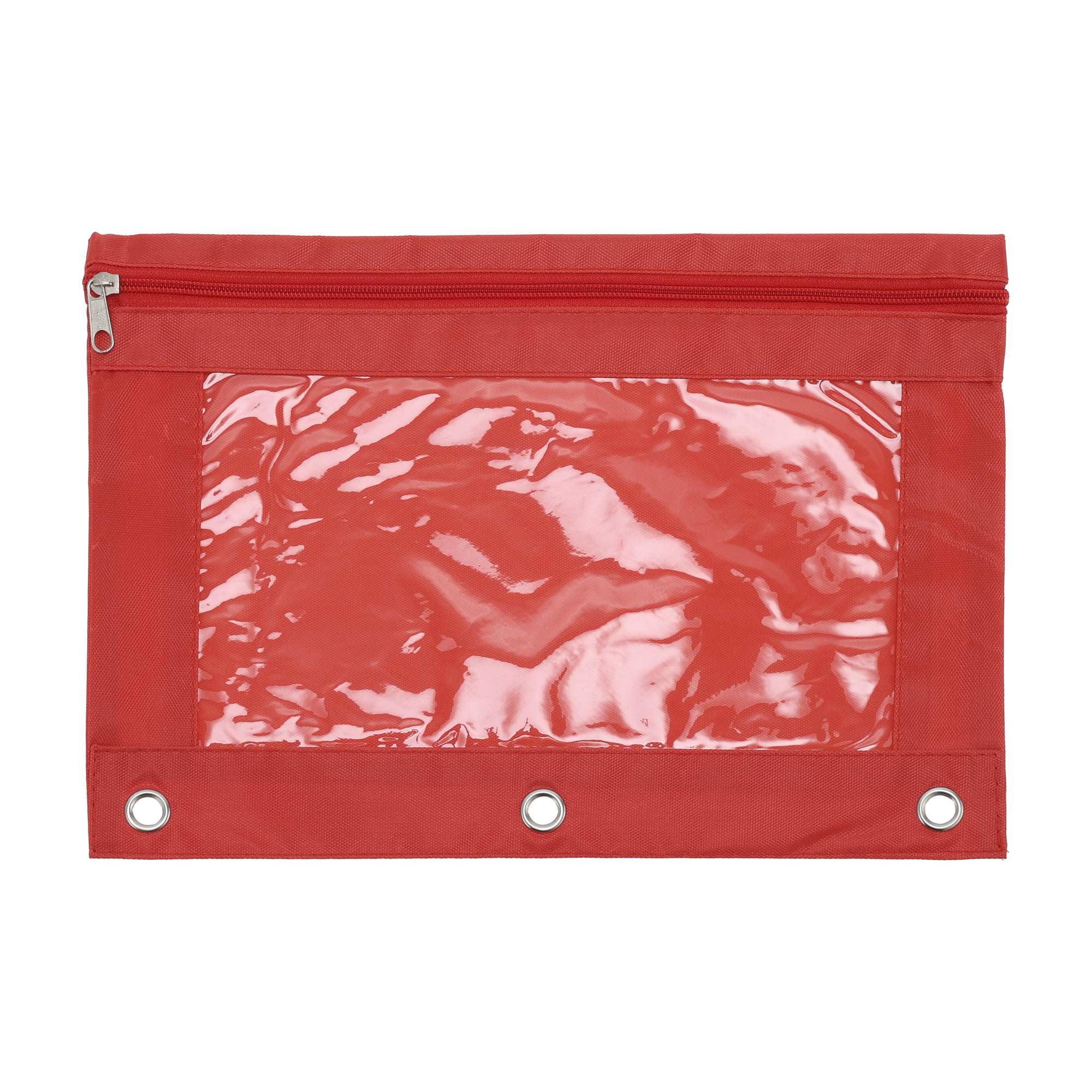 Unique Bargains Pencil Case for 3 Ring Binder, Double Layer, Smooth Zipper Red