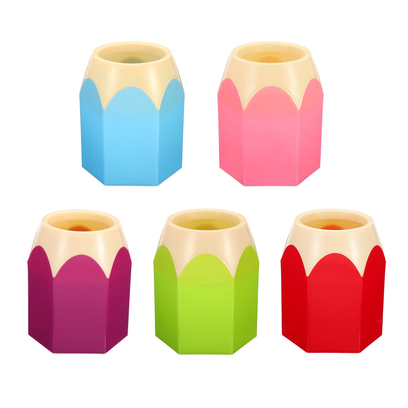 Unique Bargains Pencil Holder Cute Plastic Pen Holder Desk Organizer Pencil Shape 5 PCS