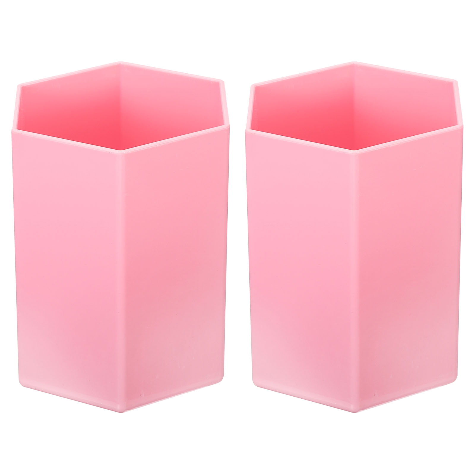 Unique Bargains Pencil Holder Plastic Makeup Brush Holder Hexagon Office Pink